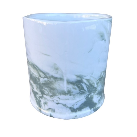 Anthropologie Monogram Letter E Marbled Coffee Mug Green White Yellow Heavy NWOT - Picture 3 of 8